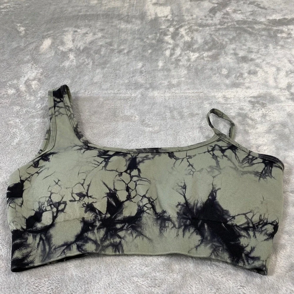 Unbranded Sports Bra Womens M Green Tie Dye One Shoulder Ribbed Active - Picture 9 of 9